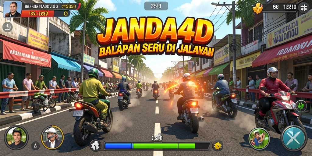 Tampilan gameplay seru dari JANDA4D saat balapan di trek.