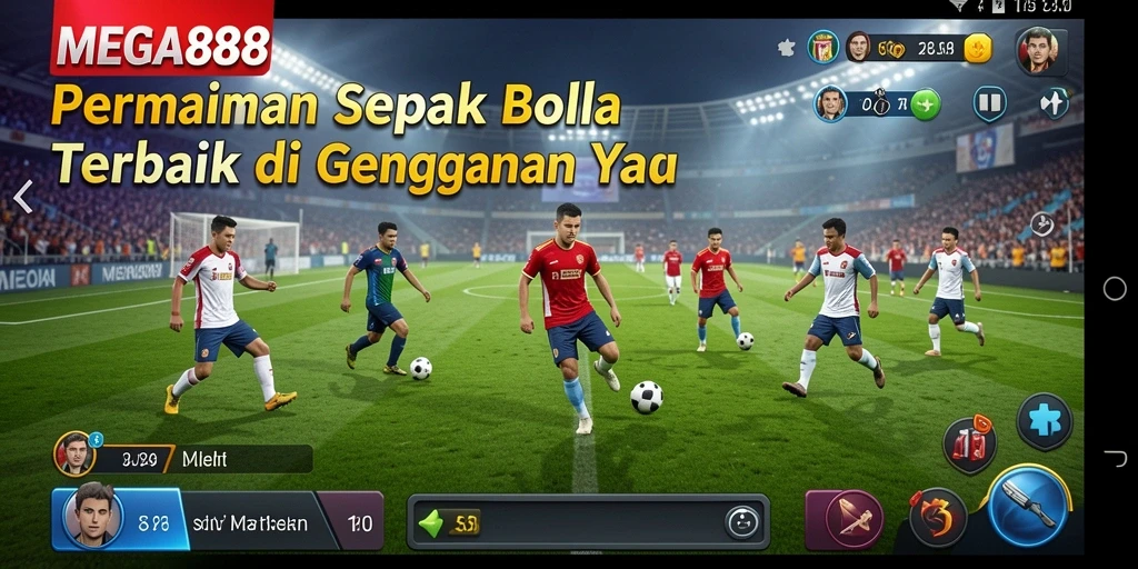 Tampilan gameplay MEGA888 dengan aksi sepak bola yang seru.