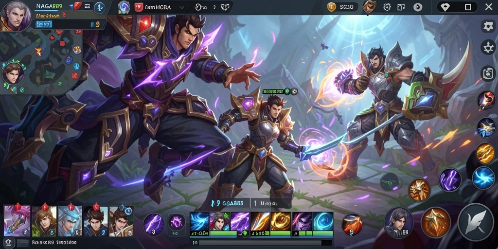 Tangkapan layar gameplay epik NAGA889 yang menampilkan pertempuran tim.