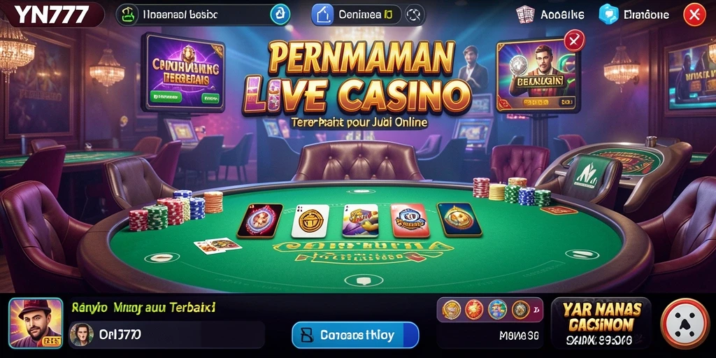 Tampilan gameplay YN777 dengan dealer langsung dan suasana kasino yang nyata.